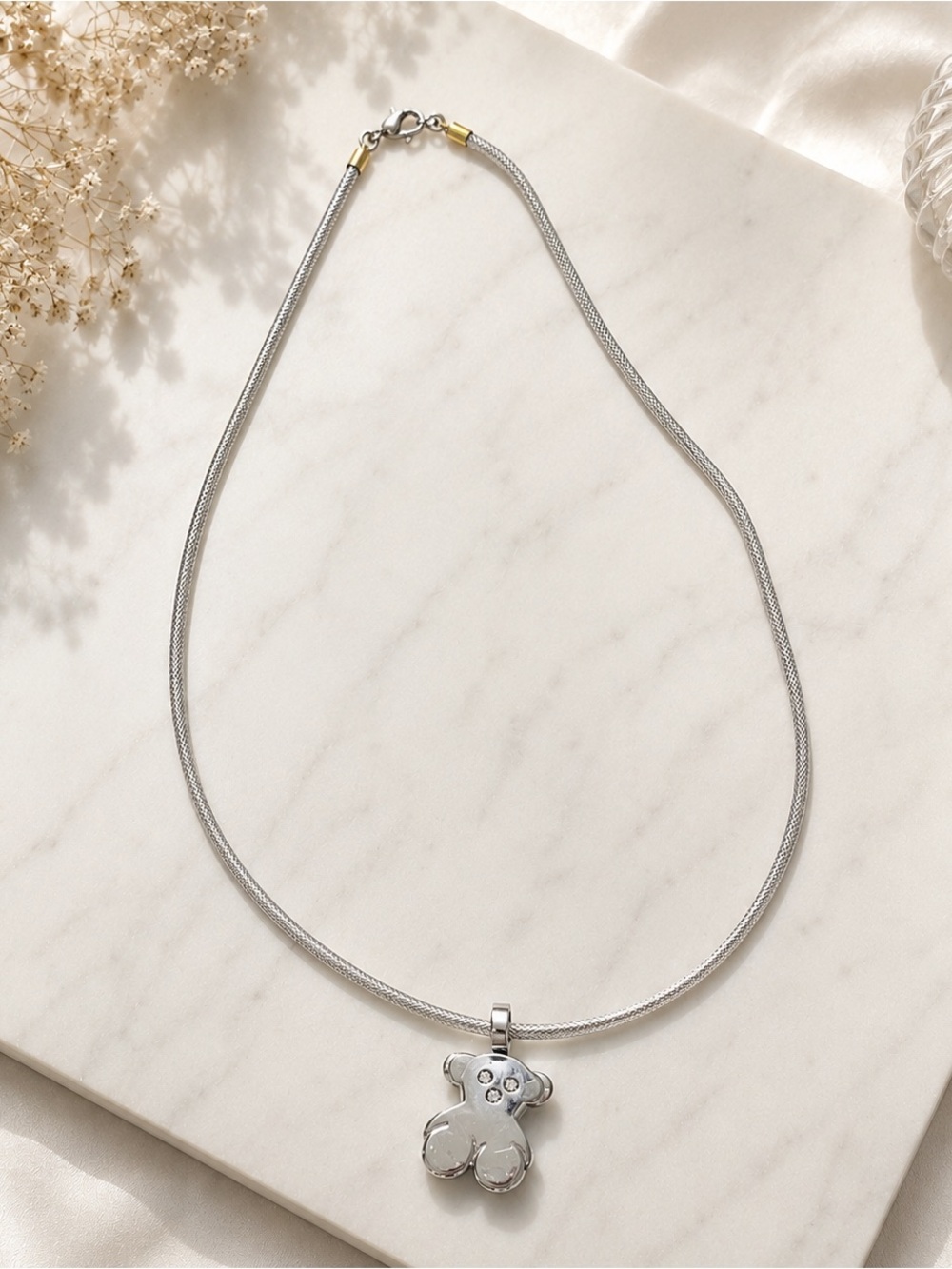 Tous Silver with little   Diamonds Necklace with Gold Accents